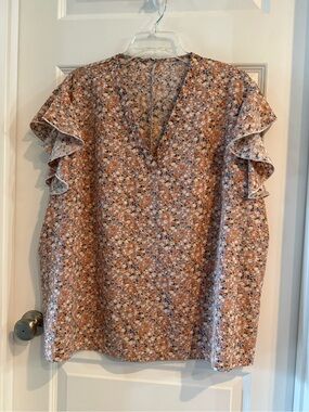 SHEIN Peach Floral Ruffle Sleeve Blouse